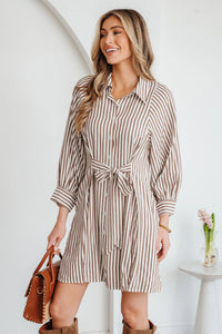 Valerie - Brown Stripe Shirt Dress