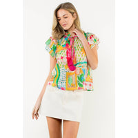 Tara - Tassel Tie Flutter Sleeve Floral Top
