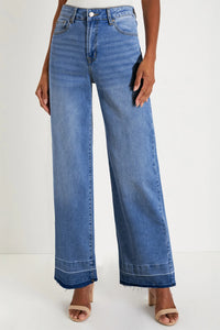 Jamie - Raw Hem Unique Cuffs Straight High Rise Loose Jeans