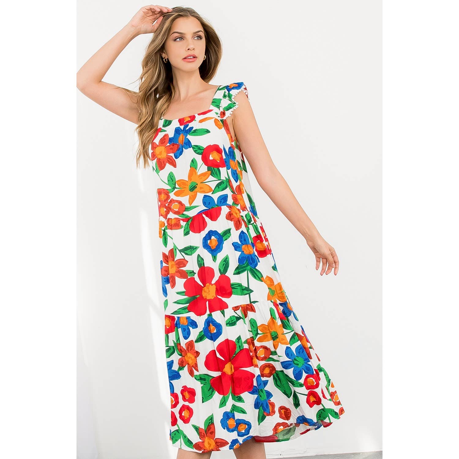 Marlow-Floral Print Tiered Midi Dress