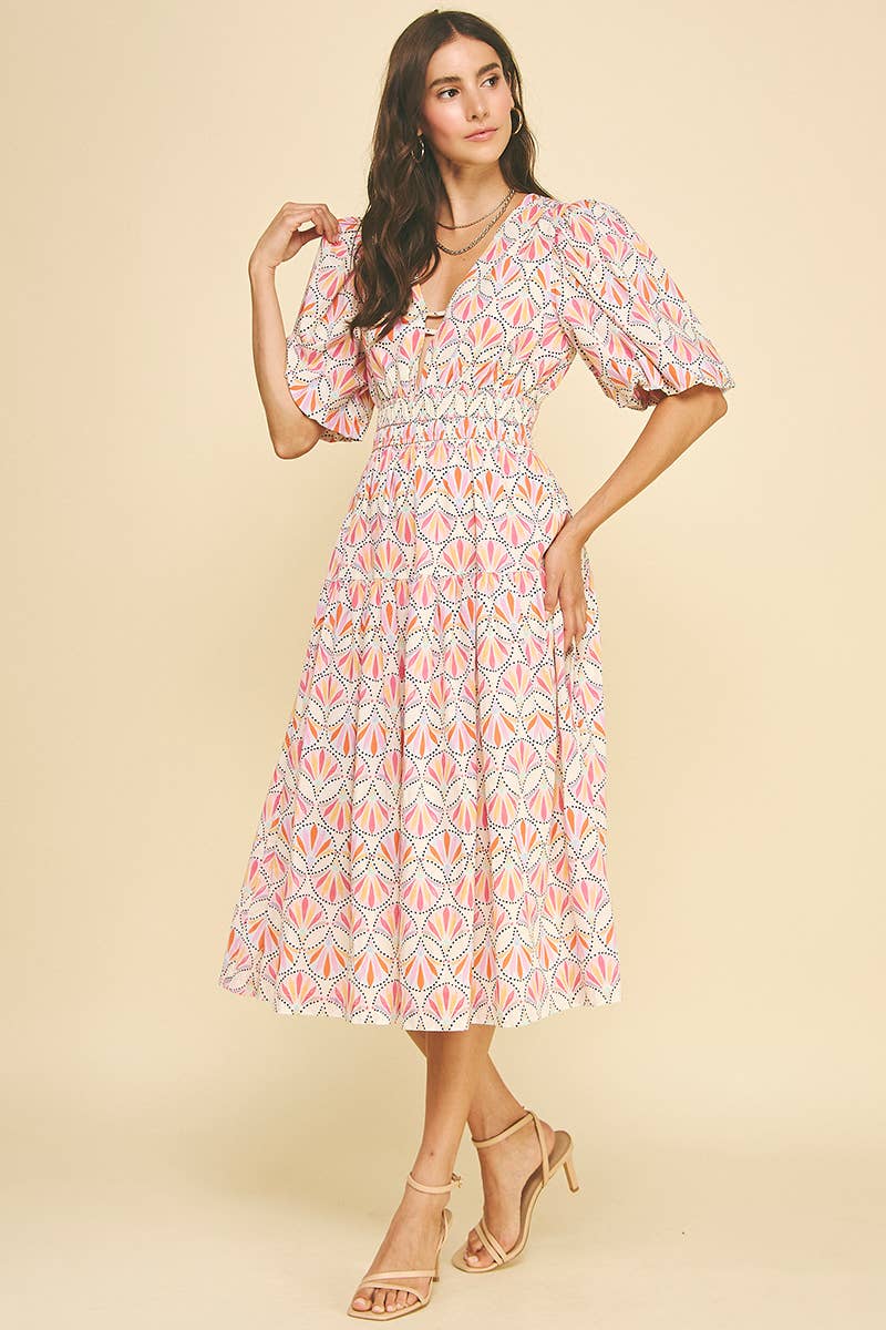 KASLYN- GEOMETRIC PATTERN MIDI DRESS