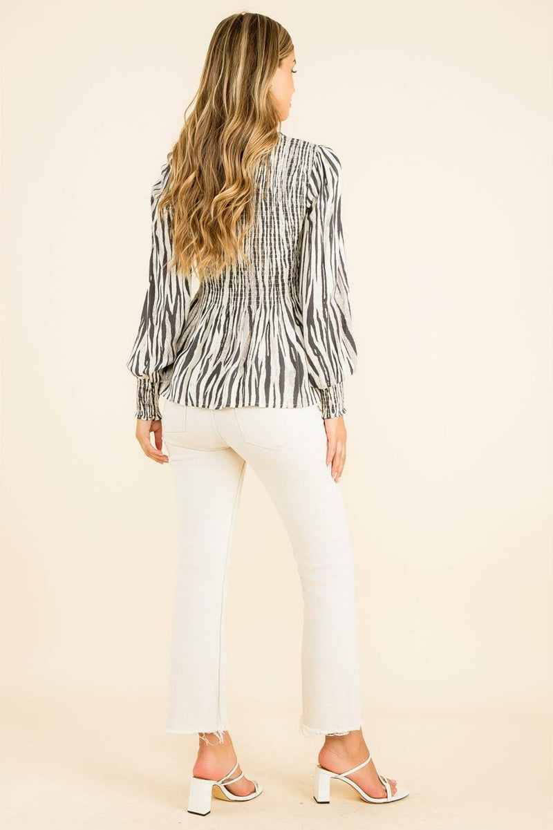 Smocked Zebra Print Top