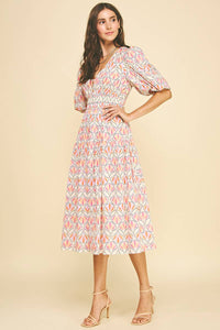 KASLYN- GEOMETRIC PATTERN MIDI DRESS