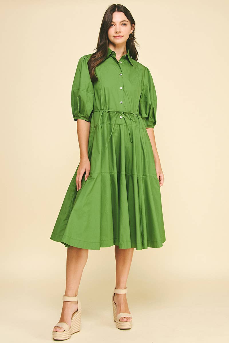 PAYTON - BUTTON DOWN TIERED MIDI DRESS