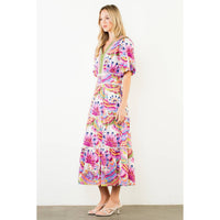Meg - Puff Sleeve Pattern Tiered Dress