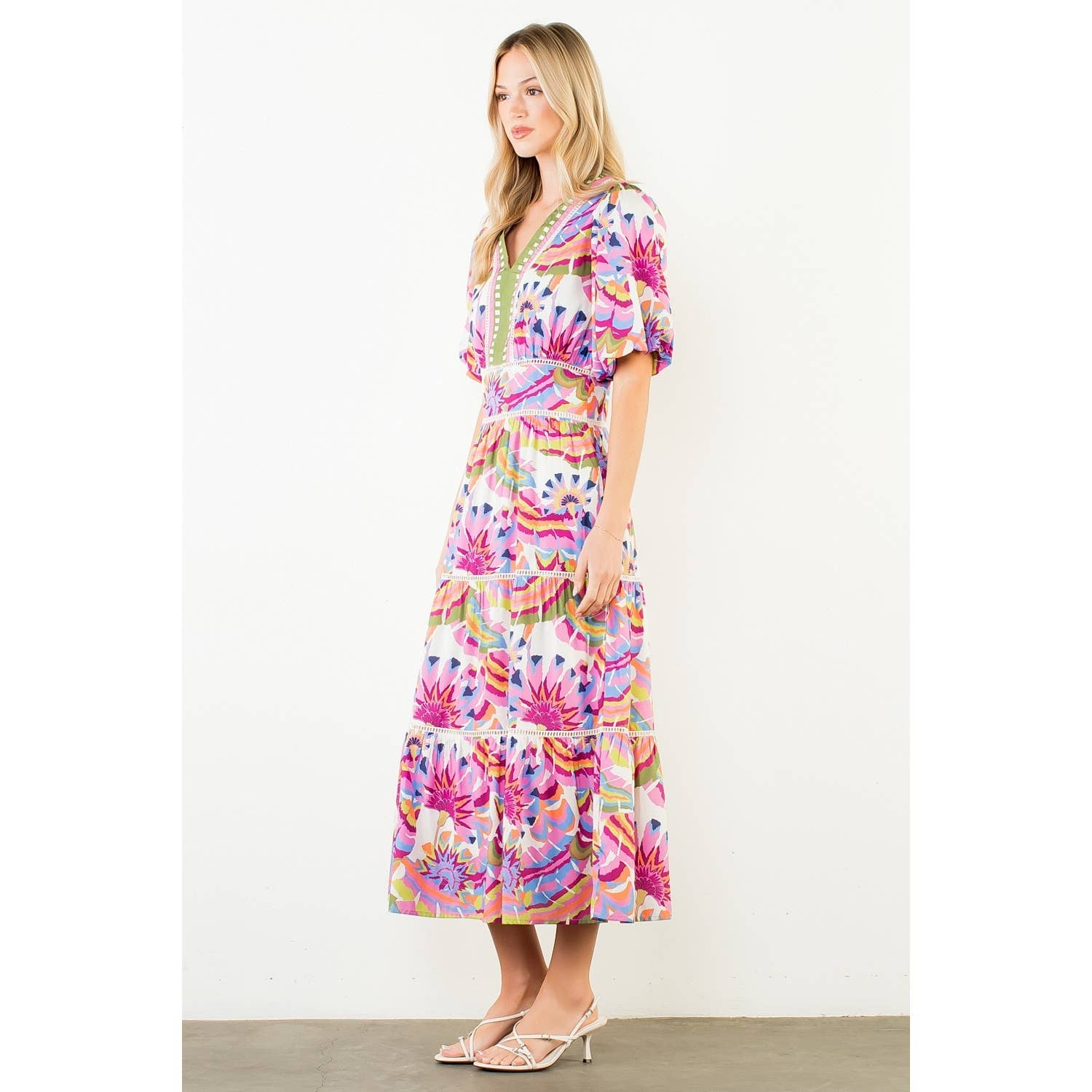 Meg - Puff Sleeve Pattern Tiered Dress