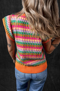 Ceci - Orange Multi Flutter Sleeve Top