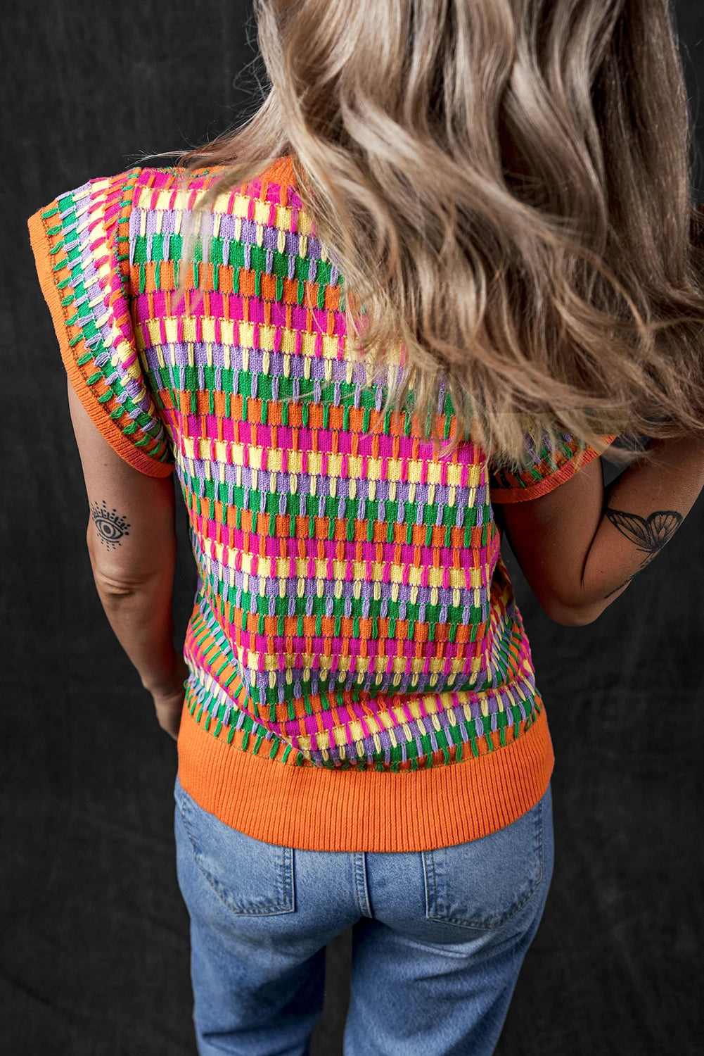 Ceci - Orange Multi Flutter Sleeve Top