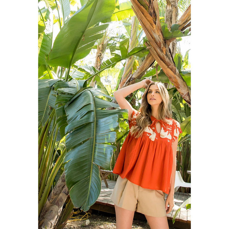 Cora-Babydoll Embroidered Top