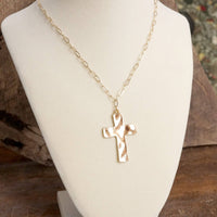 Boho Hammered Cross Necklace in Silver or Gold