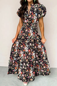 Sally- Black Floral Tiered Maxi Dress