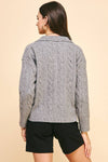 Beatrice- CABLE KNIT COLLARED SWEATER TOP - HEATHER GREY