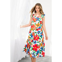 Marlow-Floral Print Tiered Midi Dress