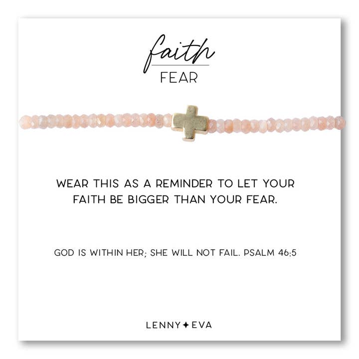 Faith Over Fear Cross Bracelet-3mm Faceted Sunstone