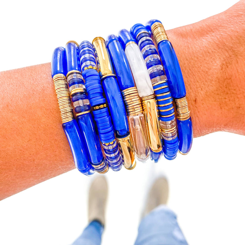 Pulsera Pequeña De Bambú De Tubo Acrílico Azul