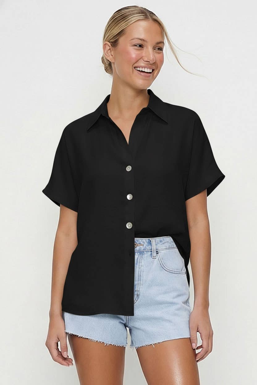 Minimalist Drop Shoulder Button Up Blouse
