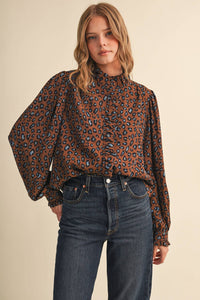 AMANDA - LEOPARD PRINT RUFFLED BUTTON DOWN TOP