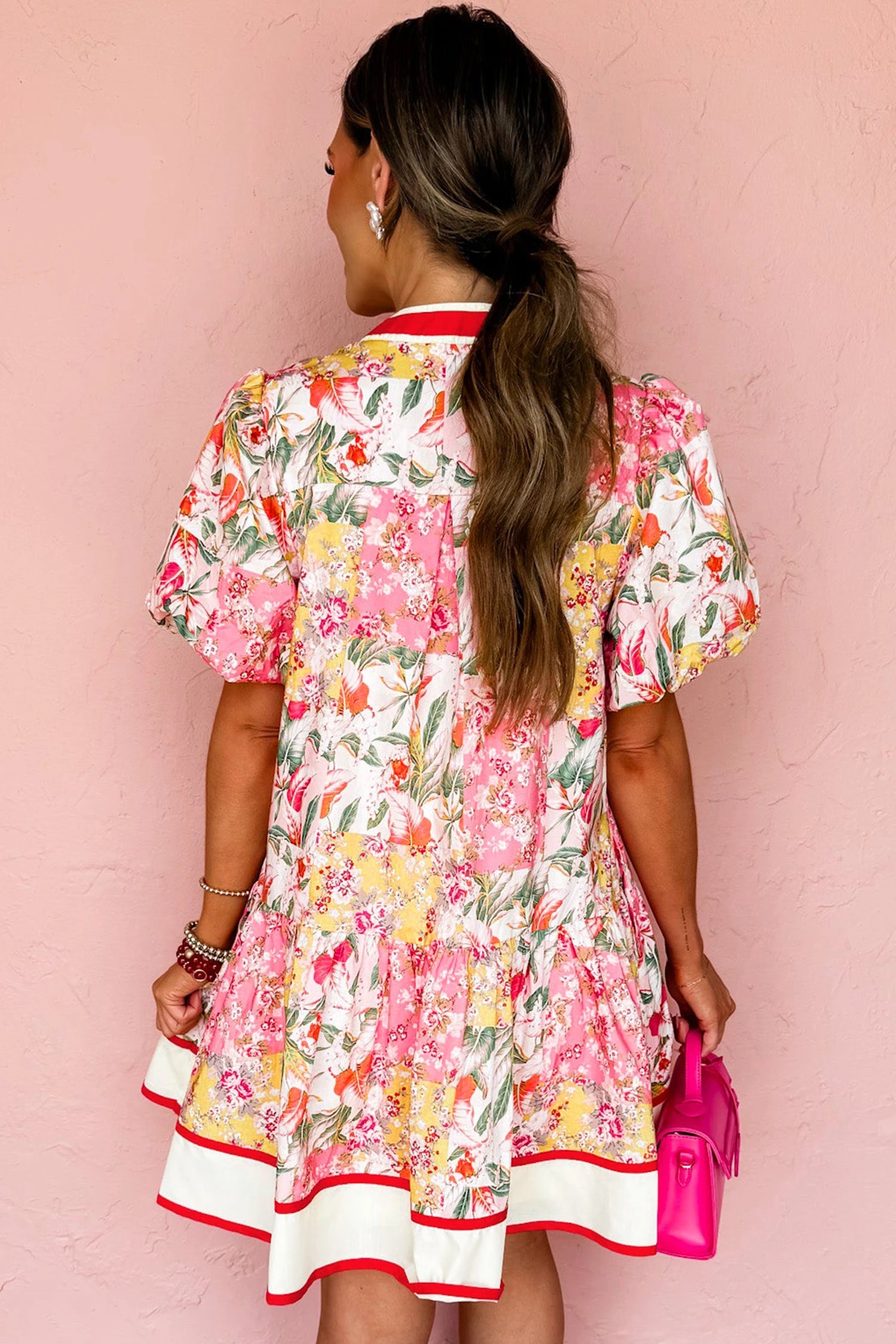 Charley- Pink Floral V Neck Mini Dress