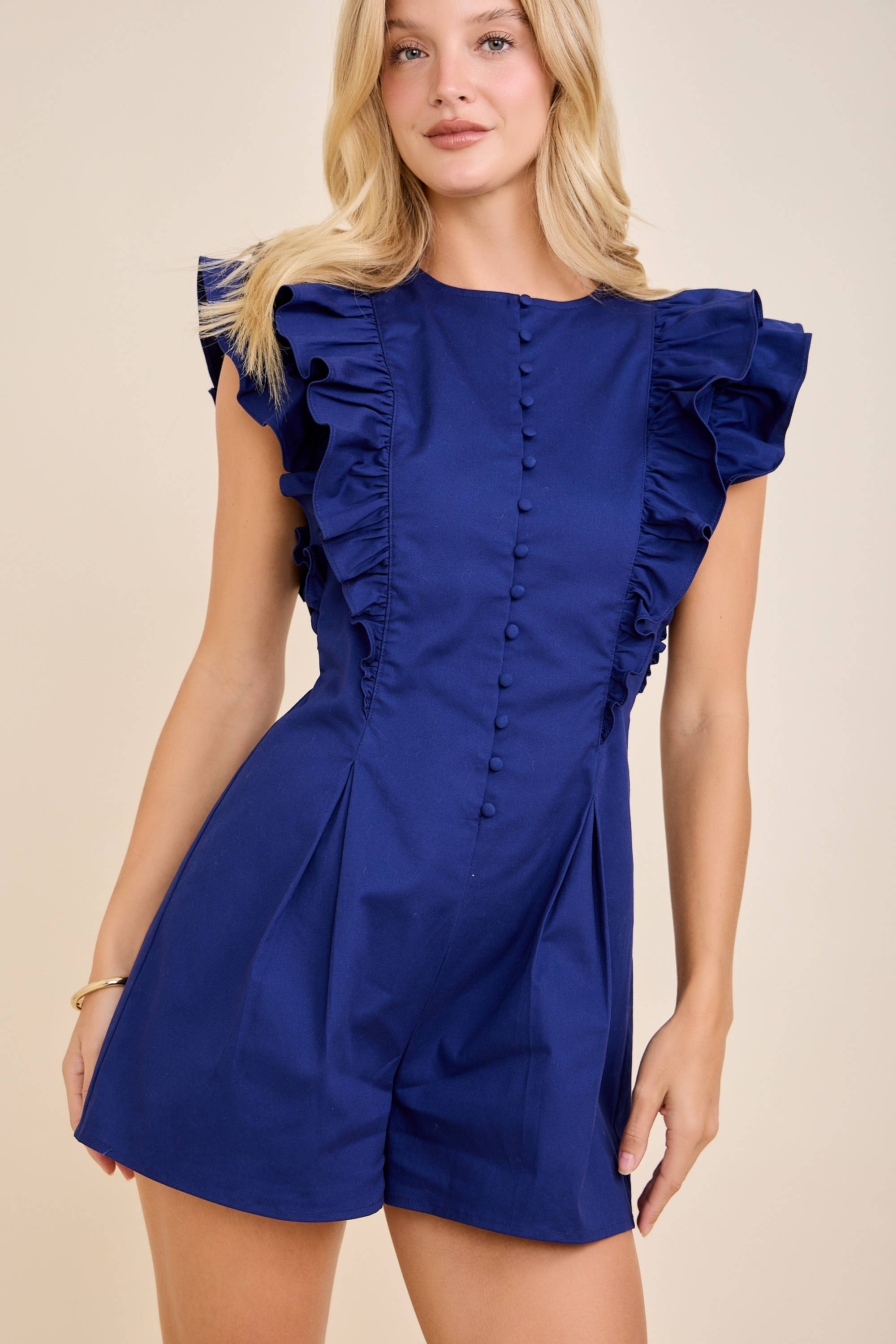 Tarah- Ruffle Sleeve Button Front Romper