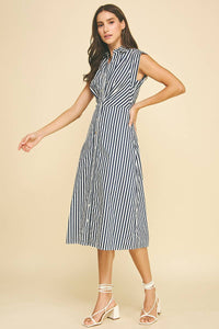 Saylor - Striped Button Down Midi Dress