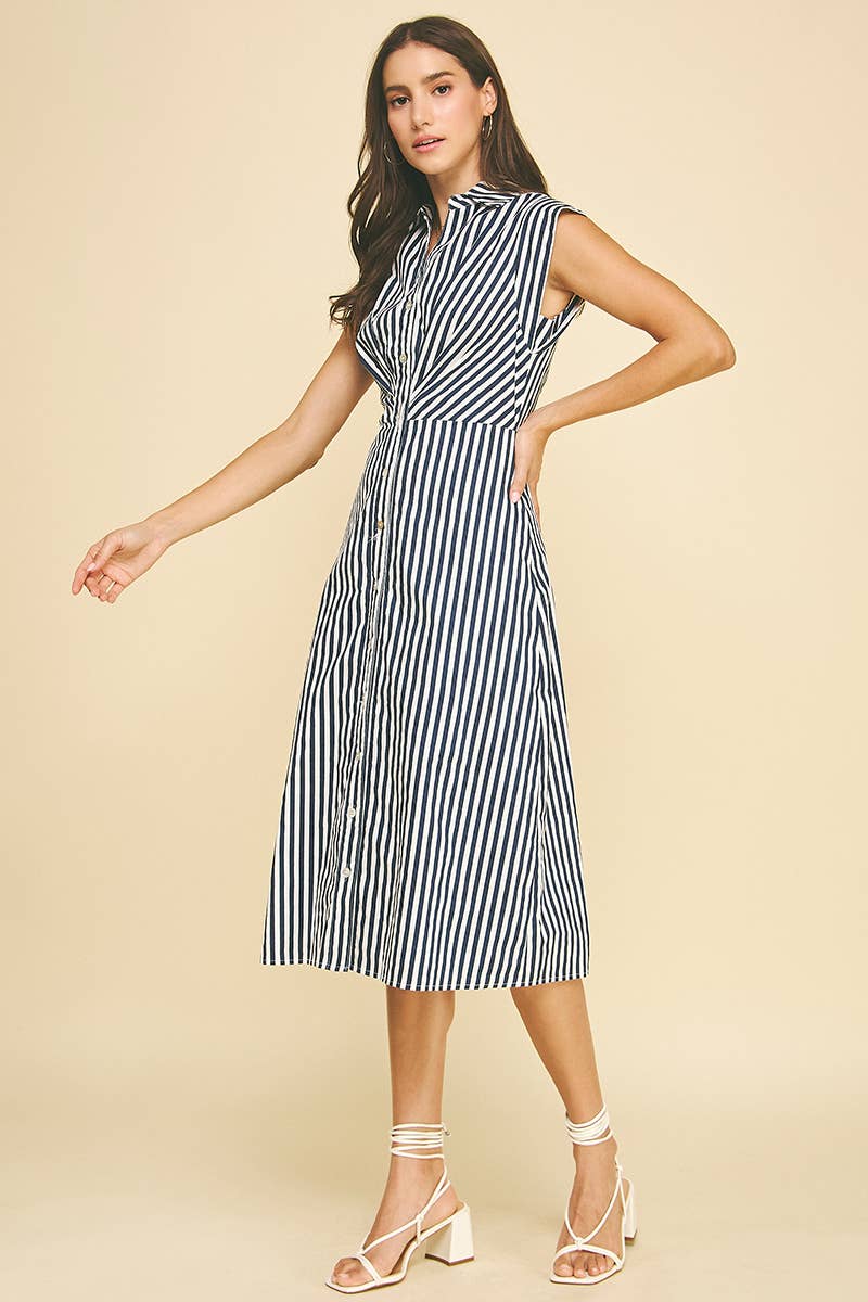 Saylor - Striped Button Down Midi Dress