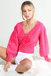 Miranda - V-Neck Balloon Sleeve Textured Knitted Cardigan