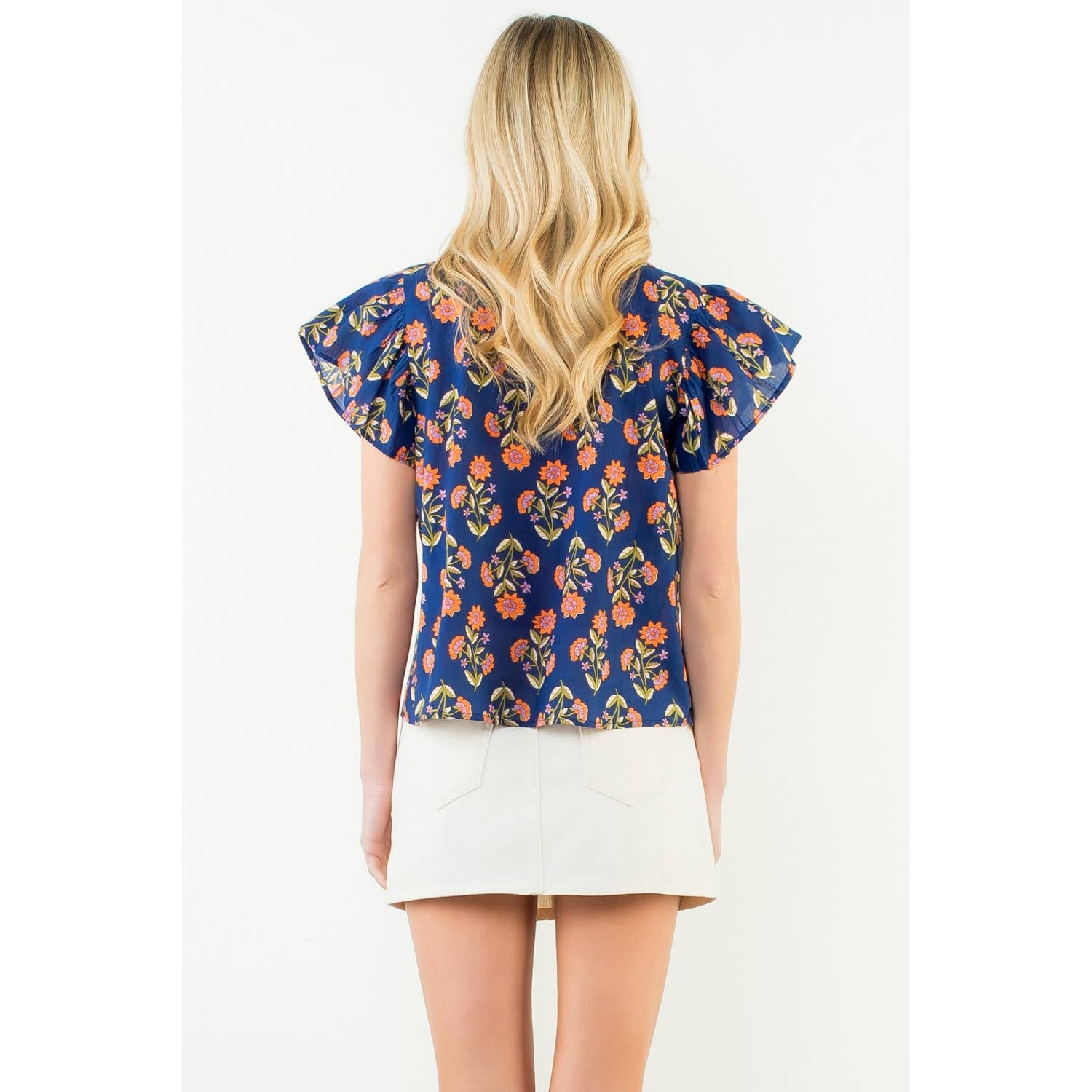 Kristen - Flutter Sleeve Floral Detail Top
