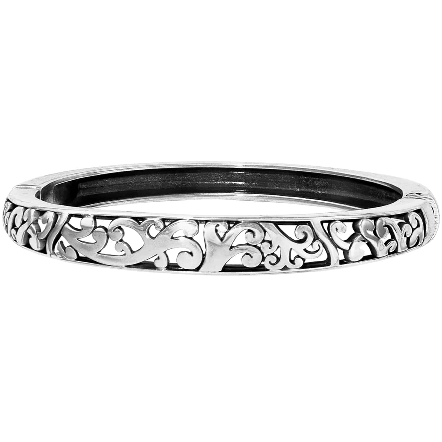 Elora Hinged Bangle in silver with pierced openwork detail