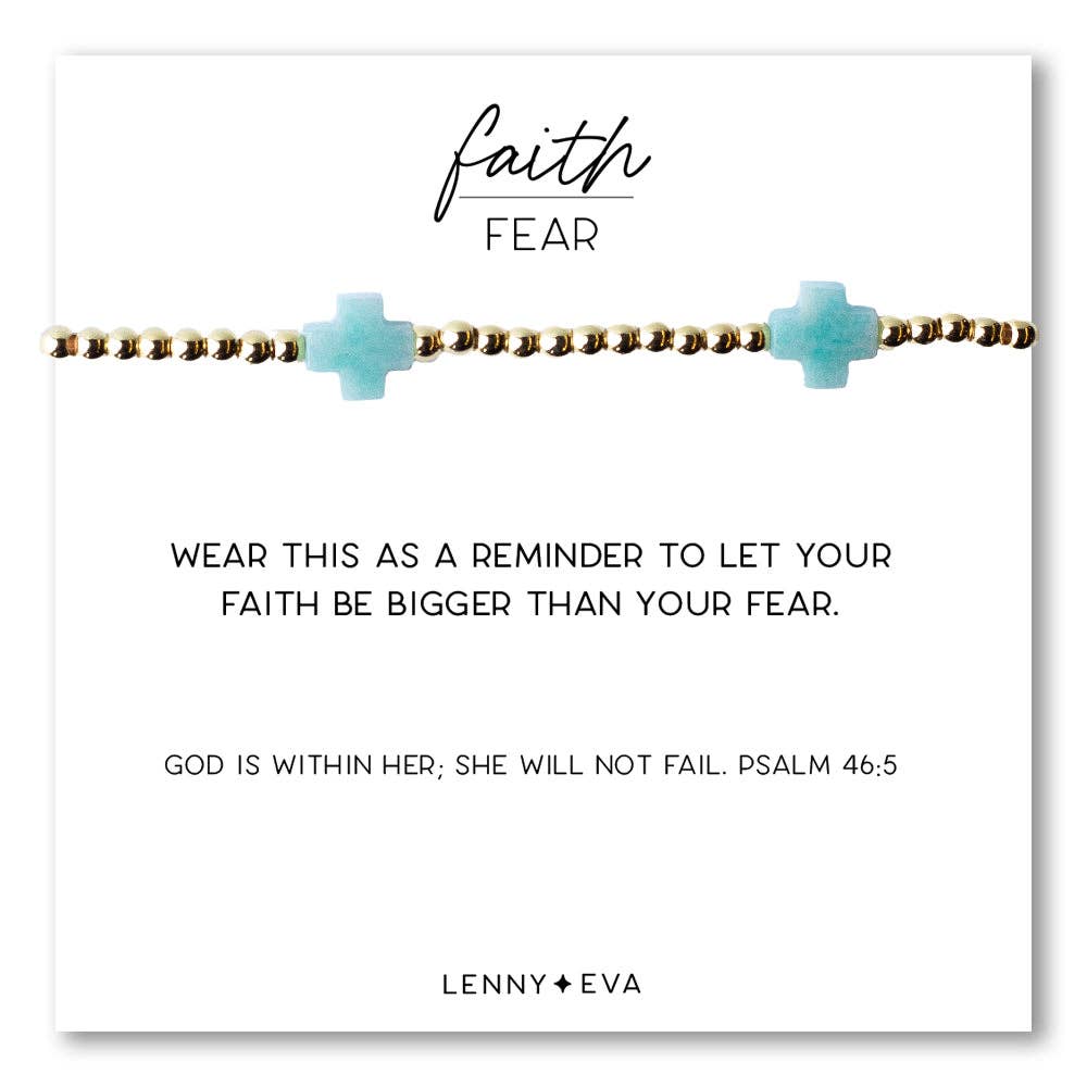 Faith Over Fear Gemstone Cross Bracelet-Amazonite