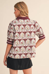 EMILY- EXCLUSIVE PRINT CONTRAST BINDING SCALLOP TRIM TOP