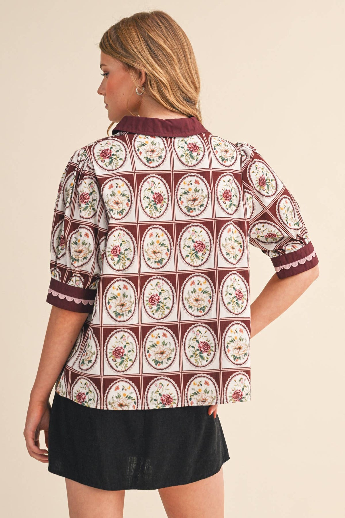EMILY- EXCLUSIVE PRINT CONTRAST BINDING SCALLOP TRIM TOP