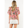Kinsley- Ruffle Tie Neck Puff Sleeve Floral Top