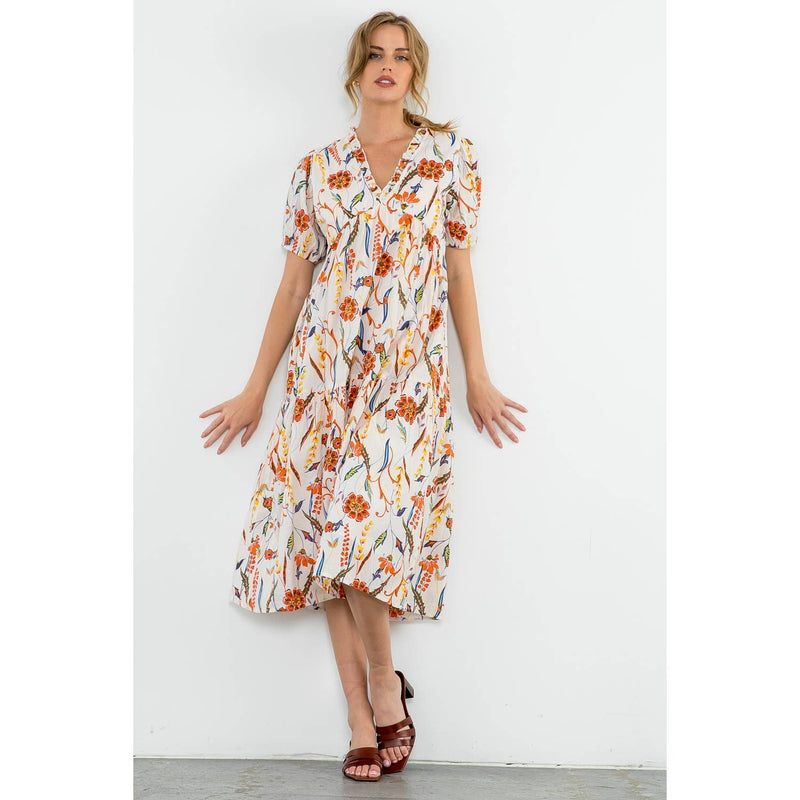 Sonia-Short Sleeve V Neck Floral Dress