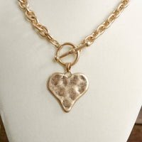 Boho Hammered Heart Front Toggle Necklace – Rustic Gold or Silver