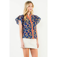 Kristen - Flutter Sleeve Floral Detail Top