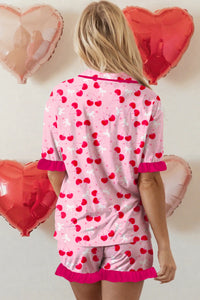 Christy - Cherry & Bow Print Scalloped Edge Short Pajama Set