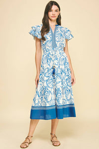 Hailey - CONTRAST SEASHELL PRINTED MIDI DRESS