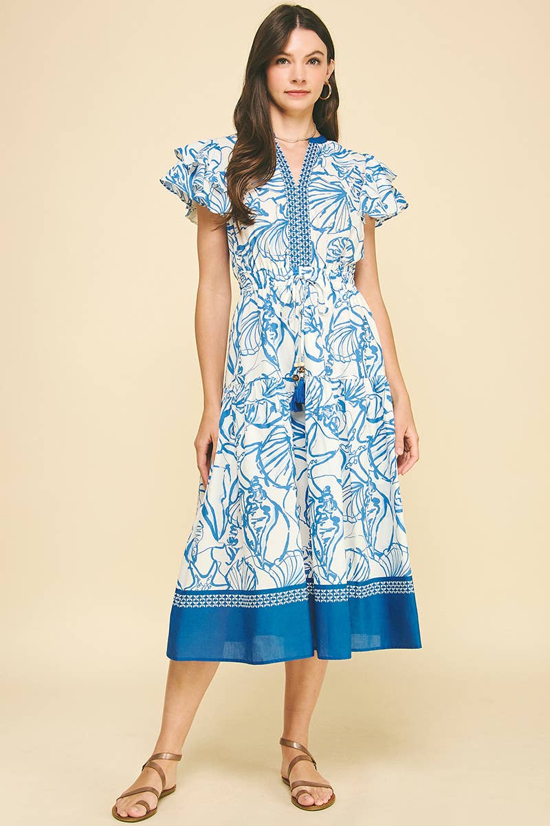 Hailey - CONTRAST SEASHELL PRINTED MIDI DRESS