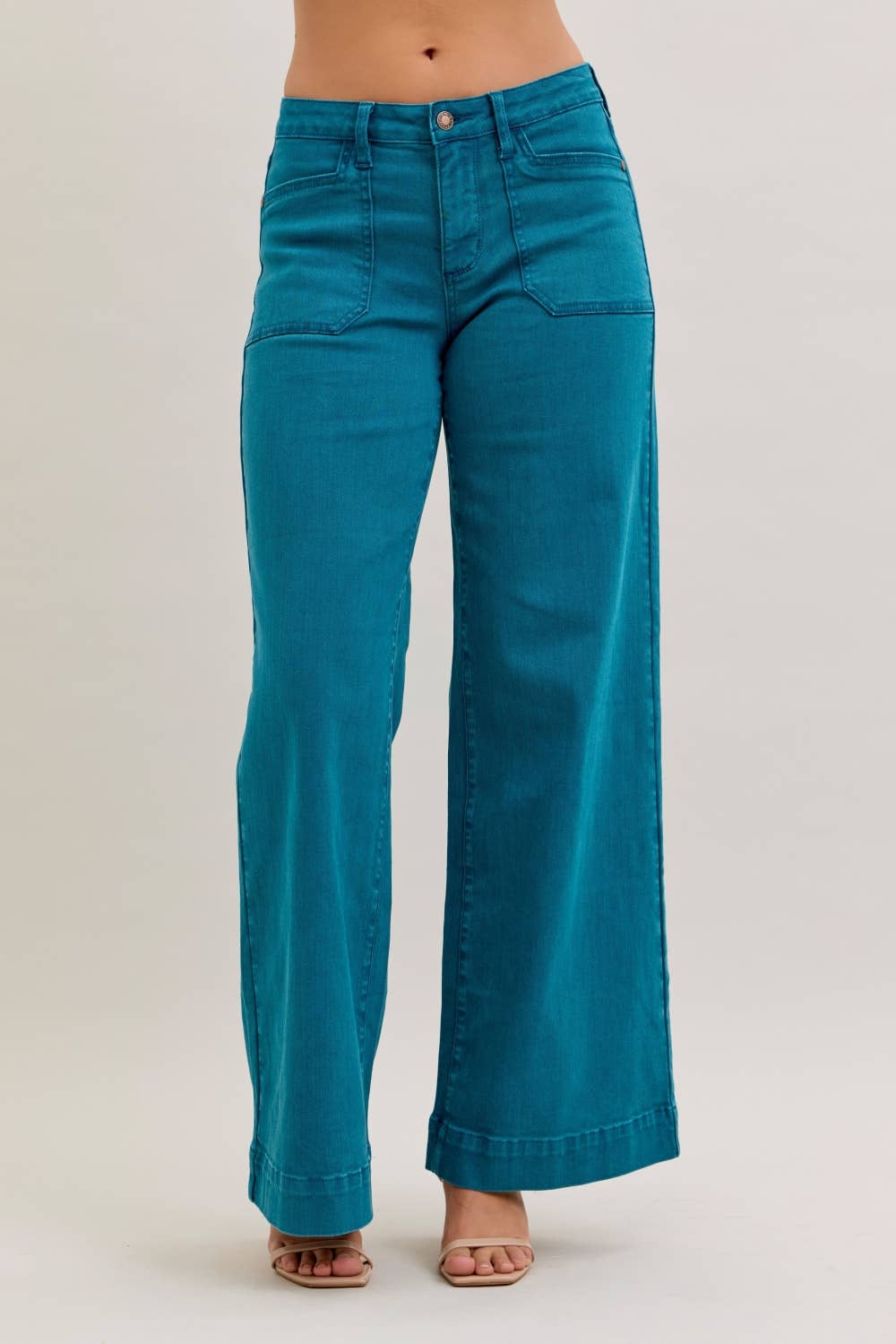 Freya - Teal Mid Rise Utility Wide Jeans