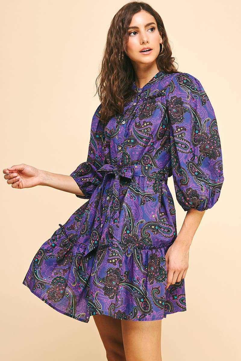 Reagan - Paisley Print Tiered Mini Dress