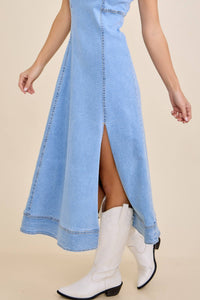 Baylee - Sleeveless Side Slit Denim Midi Dress