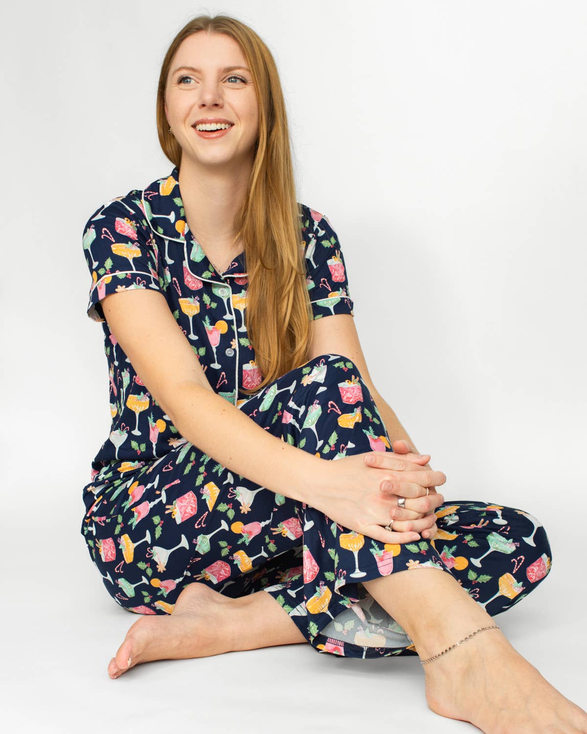 Fizz the Season Short Sleeve Button Up Sleep Shirt   Royal/Multi   -Asst.