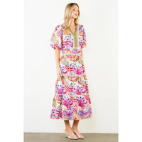 Meg - Puff Sleeve Pattern Tiered Dress