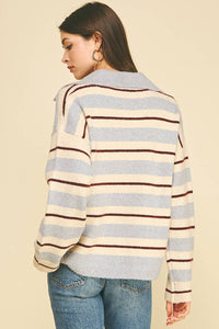 LILY - STRIPED V-NECK KNIT SWEATER