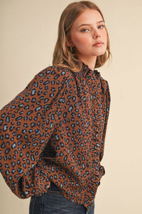 AMANDA - LEOPARD PRINT RUFFLED BUTTON DOWN TOP