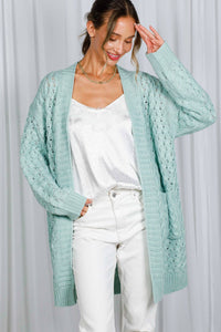 Frances-Patch Pocket Textured Crochet Knitted Cardigan