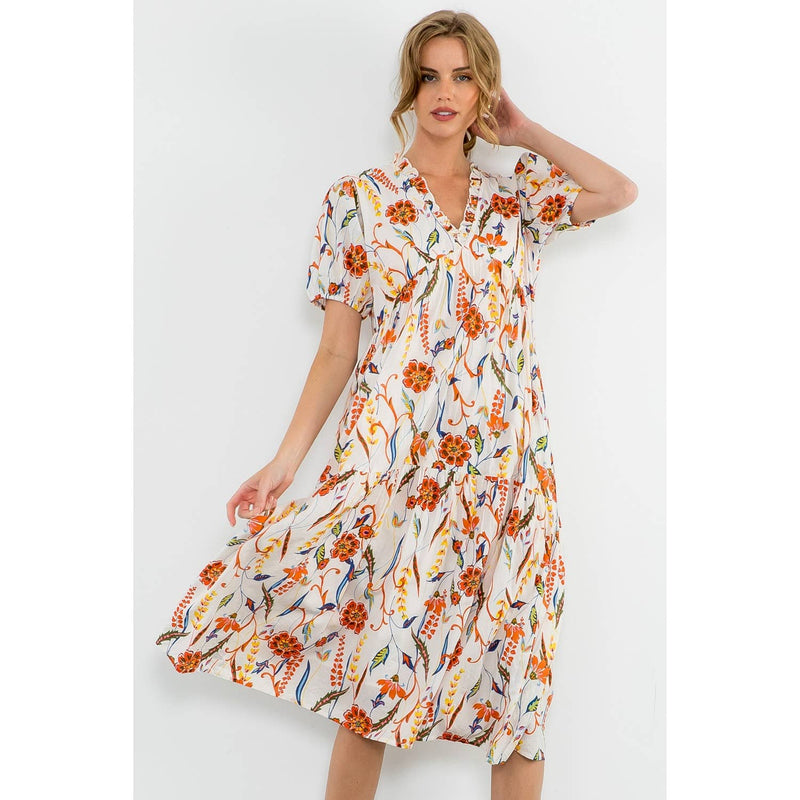 Sonia-Short Sleeve V Neck Floral Dress