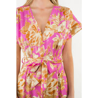 Jaylen - Belted V-Neck Floral Button Dress