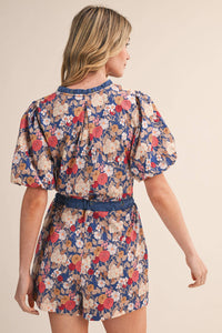 Brianna - Bubble Sleeve Floral Print Romper