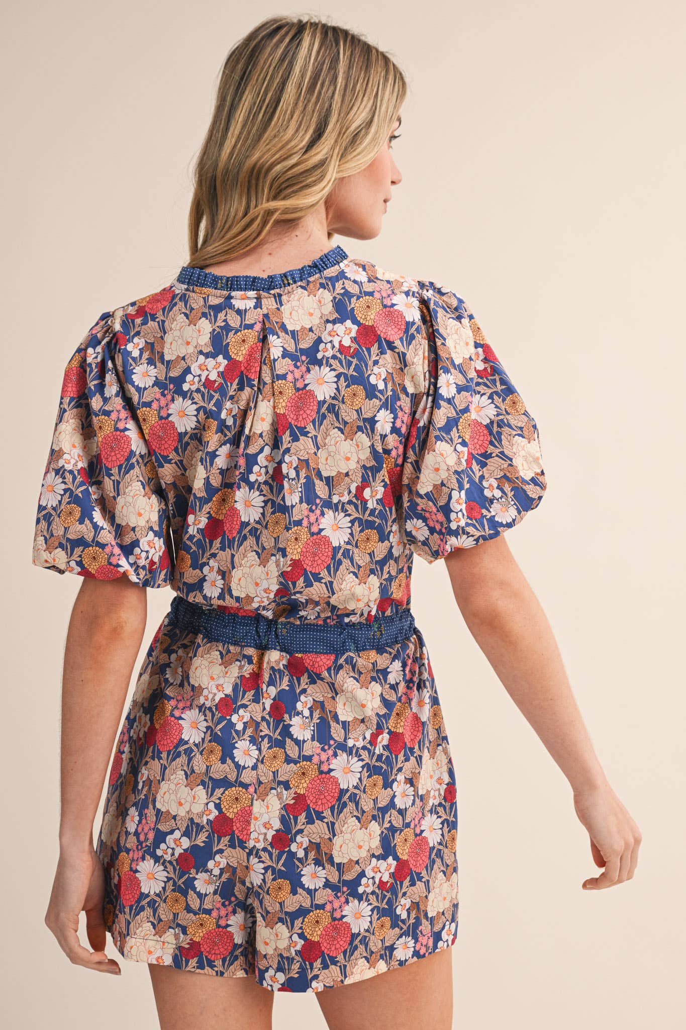 Brianna - Bubble Sleeve Floral Print Romper